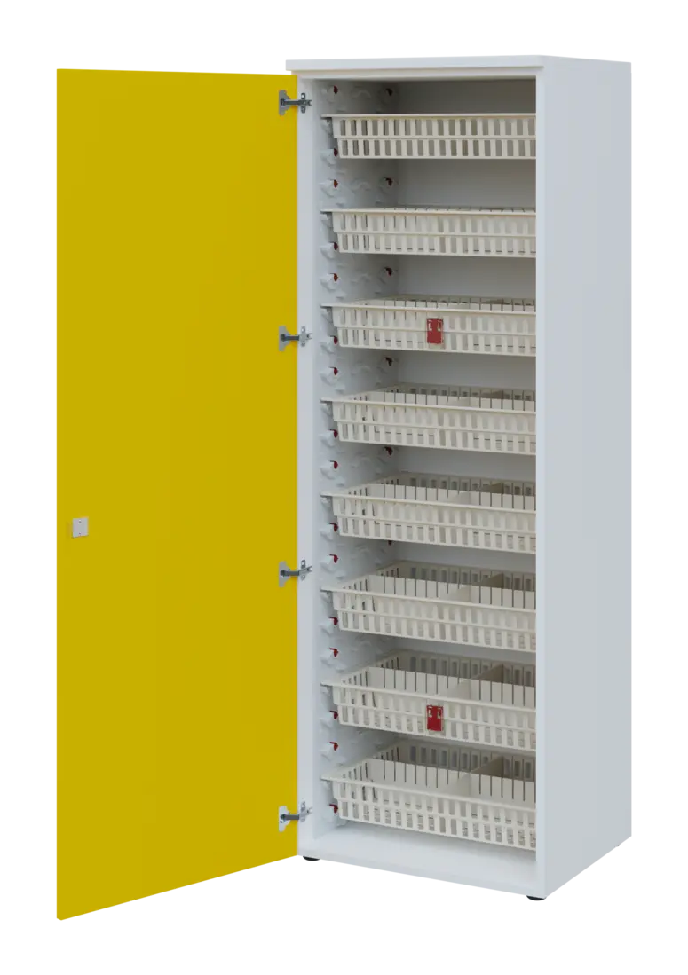 EUROMEDICA D - 66/M ABS skříň léková boxová, 1-dveřová, levá, 1950x660x535, korpus bílý, dvířka žlut